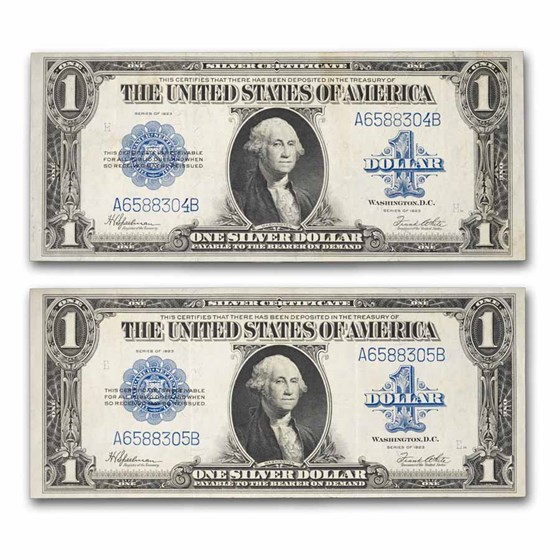 1923 $1 Silver Certificate VF (Fr#237) 2 Consecutive