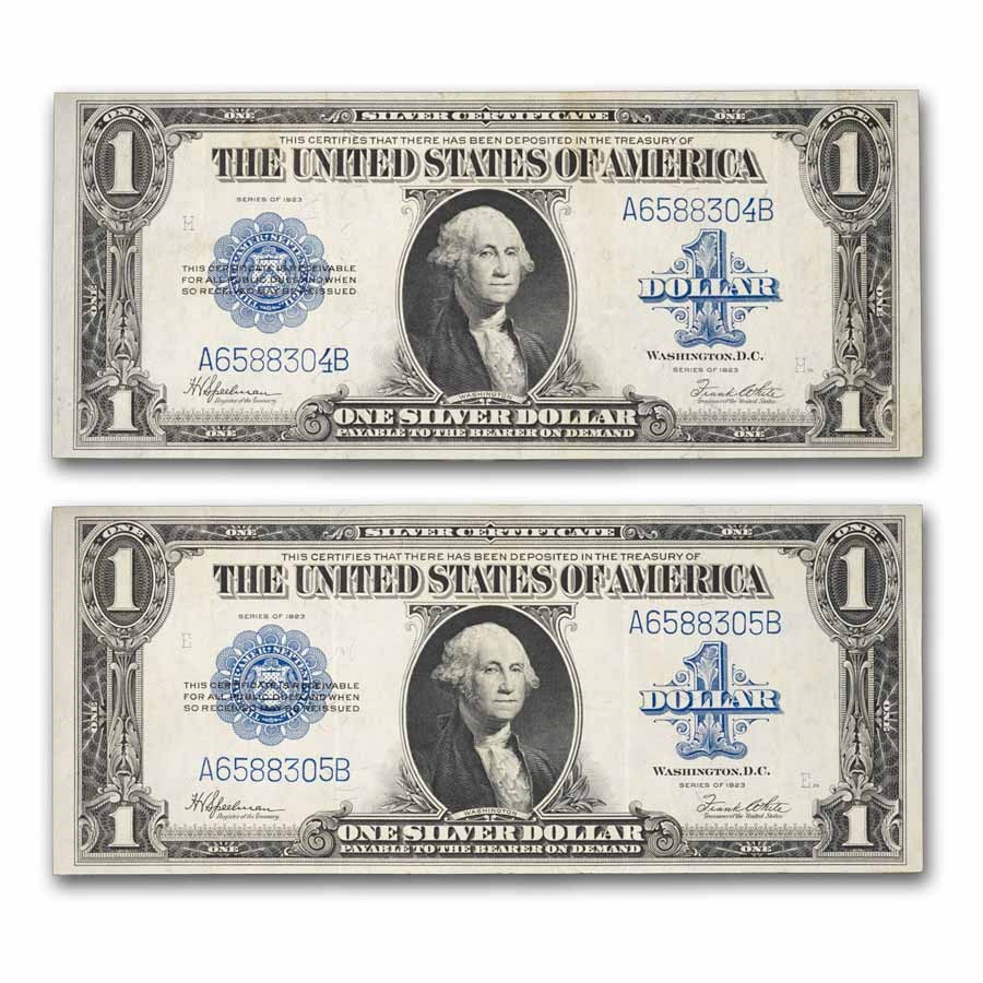 1923 $1 Silver Certificate VF (Fr#237) 2 Consecutive