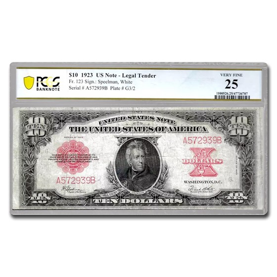 1923 $10 U.S. Note Red Seal VF-25 PCGS (Fr#123) Poker Chip 1923 $10 U.S. Note Red Seal VF-25 PCGS (Fr#123) Poker Chip