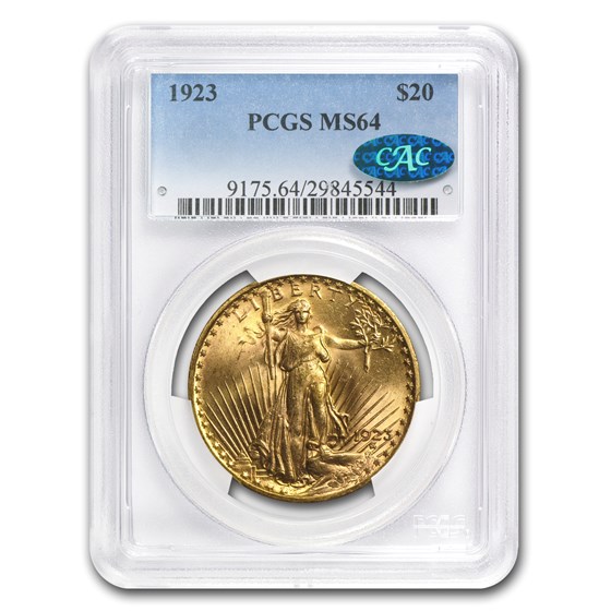 1923 $20 Saint-Gaudens Gold Double Eagle MS-64 PCGS (CAC) 1923 $20 Saint-Gaudens Gold Double Eagle MS-64 PCGS (CAC)