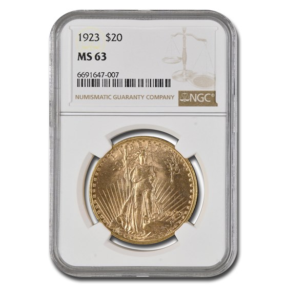 1923 $20 St Gaudens Gold Double Eagle MS-63 NGC 1923 $20 St Gaudens Gold Double Eagle MS-63 NGC