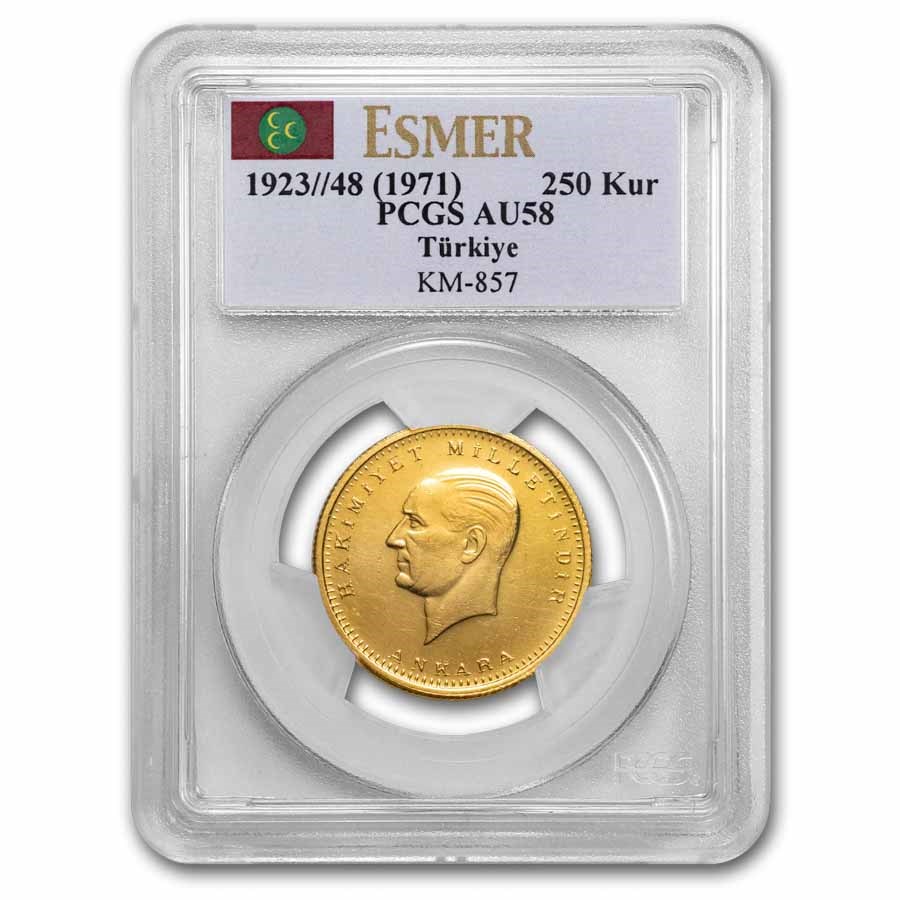 1923/48 (1971) Turkey Gold 250 Kurush Atatürk AU-58 PCGS