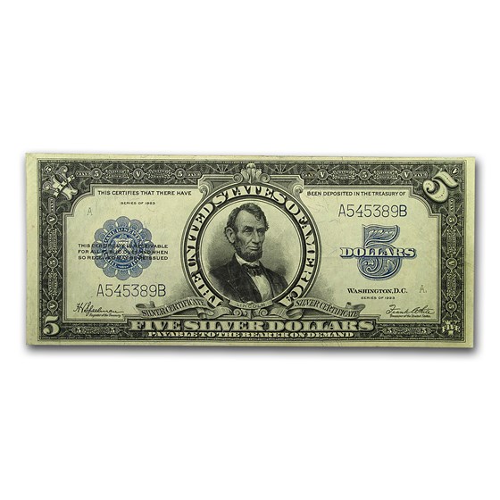 1923 $5.00 Silver Certificate Lincoln Porthole AU 1923 $5.00 Silver Certificate Lincoln Porthole AU