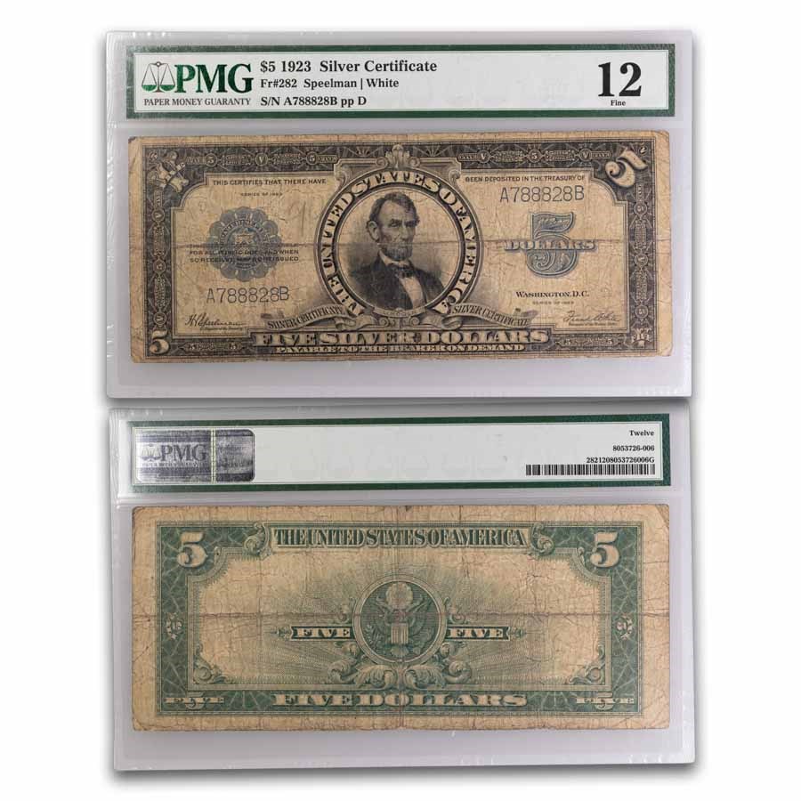 1923 $5.00 Silver Certificate Lincoln Porthole F-12 PMG (Fr#282)