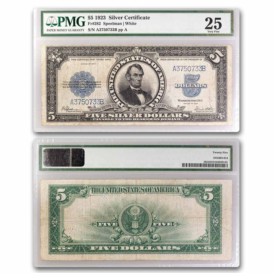 1923 $5.00 Silver Certificate Lincoln Porthole VF-25 PMG (Fr#282)