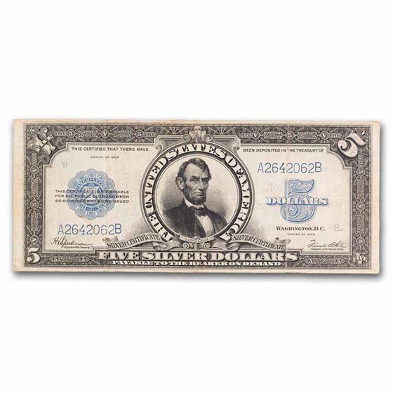 1923 $5.00 Silver Certificate Lincoln Porthole VF (Fr#282) 1923 $5.00 Silver Certificate Lincoln Porthole VF (Fr#282)