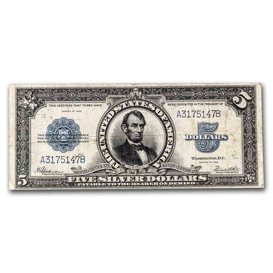 1923 $5.00 Silver Certificate Lincoln Porthole VF (Fr#282)