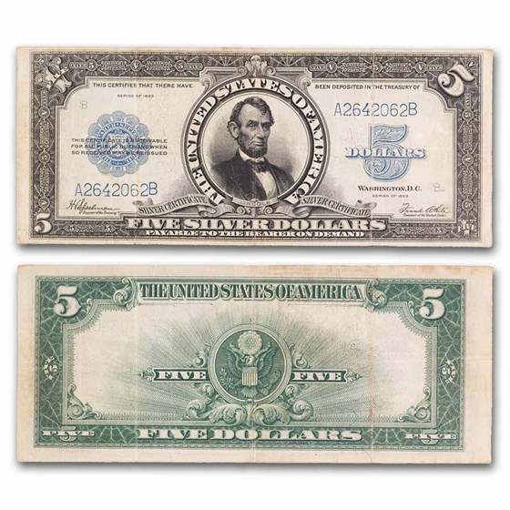 1923 $5.00 Silver Certificate Lincoln Porthole VF (Fr#282) 1923 $5.00 Silver Certificate Lincoln Porthole VF (Fr#282)