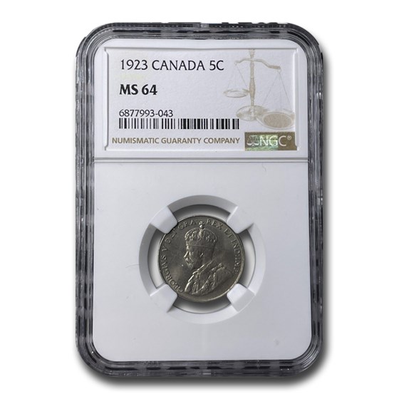 1923 Canada 5 Cents George V MS-64 NGC 1923 Canada 5 Cents George V MS-64 NGC