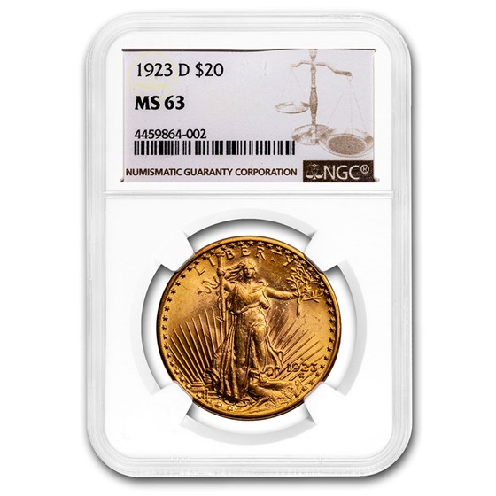 1923-D $20 Saint-Gaudens Gold Double Eagle MS-63 NGC 1923-D $20 Saint-Gaudens Gold Double Eagle MS-63 NGC