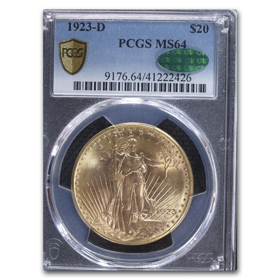 1923-D $20 Saint-Gaudens Gold Double Eagle MS-64 PCGS (CAC) 1923-D $20 Saint-Gaudens Gold Double Eagle MS-64 PCGS (CAC)