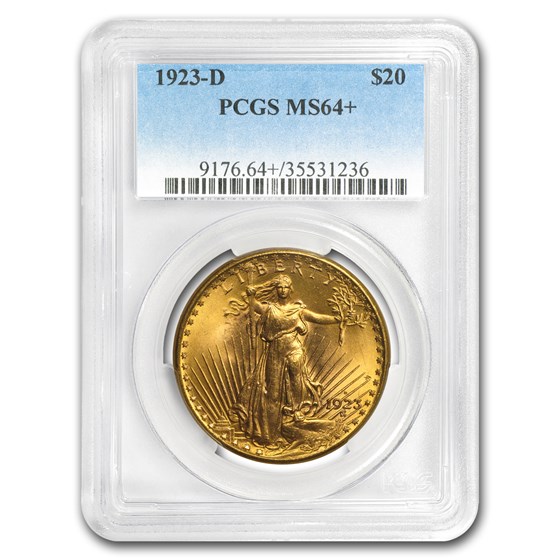 1923-D $20 Saint-Gaudens Gold Double Eagle MS-64+ PCGS 1923-D $20 Saint-Gaudens Gold Double Eagle MS-64+ PCGS