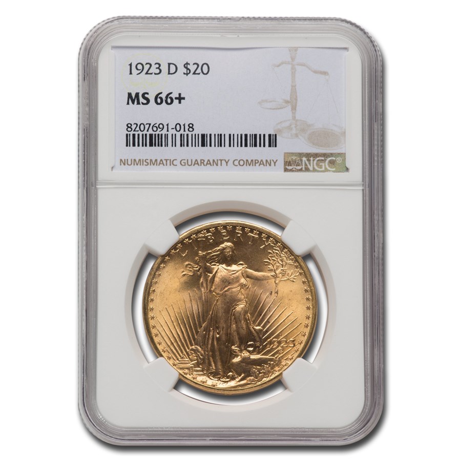 1923-D $20 Saint-Gaudens Gold Double Eagle MS-66+ NGC