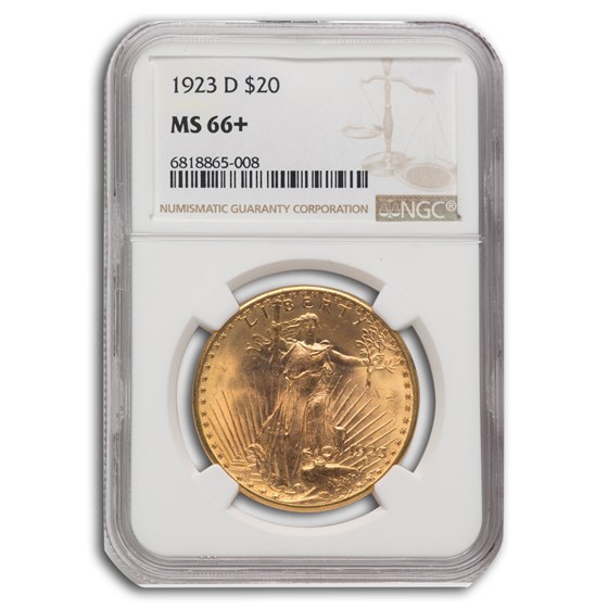 1923-D $20 Saint-Gaudens Gold Double Eagle MS-66+ NGC