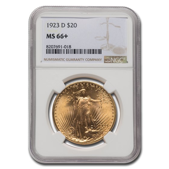 1923-D $20 Saint-Gaudens Gold Double Eagle MS-66+ NGC 1923-D $20 Saint-Gaudens Gold Double Eagle MS-66+ NGC