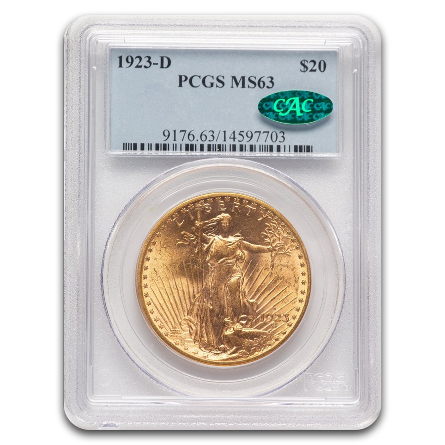 1923-D $20 St Gaudens Gold Double Eagle MS-63 PCGS CAC