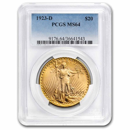 Buy 1923-D $20 St Gaudens Gold Double Eagle MS-64 PCGS | APMEX Buy 1923-D $20 St Gaudens Gold Double Eagle MS-64 PCGS | APMEX