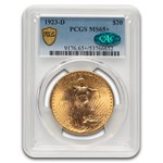1923-D $20 St Gaudens Gold Double Eagle MS-65+ PCGS CAC