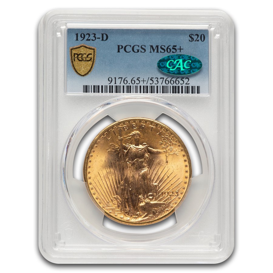 1923-D $20 St Gaudens Gold Double Eagle MS-65+ PCGS CAC