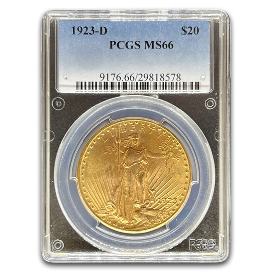 1923-D $20 St Gaudens Gold Double Eagle MS-66 PCGS