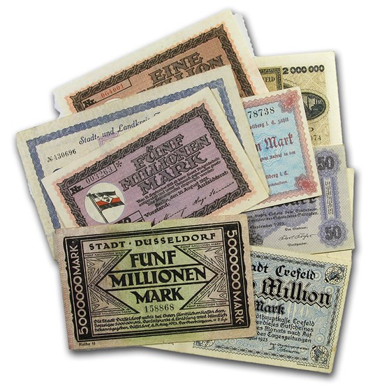 1923 German Weimar Republic Inflation Currency Set (9 Notes)