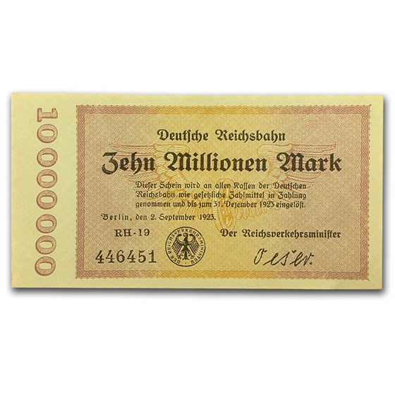 1923 Germany Weimar Republic 10 Million Mark Note 1923 Germany Weimar Republic 10 Million Mark Note