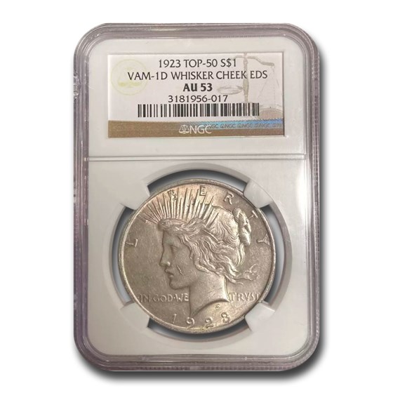 1923 Peace Dollar AU-53 NGC (VAM-1D Whisker Cheek EDS, Top-50) 1923 Peace Dollar AU-53 NGC (VAM-1D Whisker Cheek EDS, Top-50)