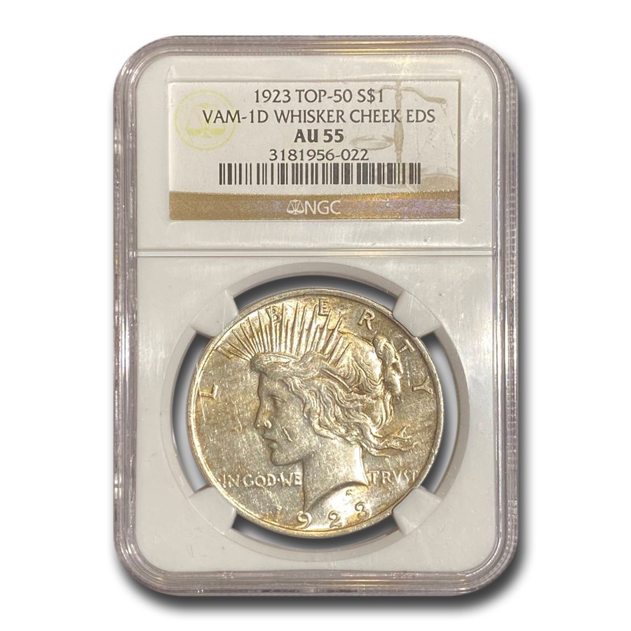 1923 Peace Dollar AU-55 NGC (VAM-1D Whisker Cheek LDS, Top-50)