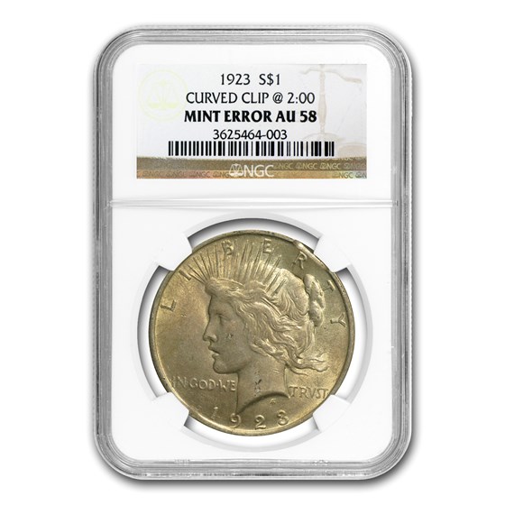 1923 Peace Dollar AU-58 NGC (Clipped Planchet Error) 1923 Peace Dollar AU-58 NGC (Clipped Planchet Error)
