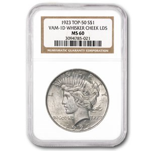 1923 Peace Dollar MS-60 NGC (VAM-1D, Whisker Cheek LDS, Top-50) 1923 Peace Dollar MS-60 NGC (VAM-1D, Whisker Cheek LDS, Top-50)