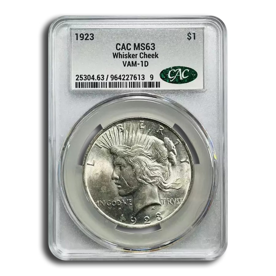 1923 Peace Dollar MS-63 CACG (VAM-1D Whisker Cheek)