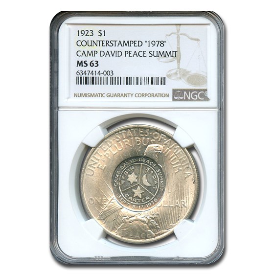 1923 Peace Dollar MS-63 NGC (Counterstamped 1978 Camp David)