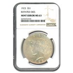 1923 Peace Dollar MS-63 NGC (Mint Error - Rotated Dies)