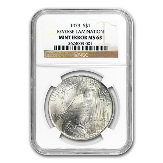 1923 Peace Dollar MS-63 NGC (Rev Lamination Error) 1923 Peace Dollar MS-63 NGC (Rev Lamination Error)