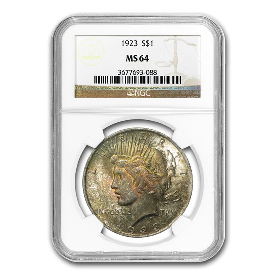 1923 Peace Dollar MS-64 NGC (Toned Obv/Rev)