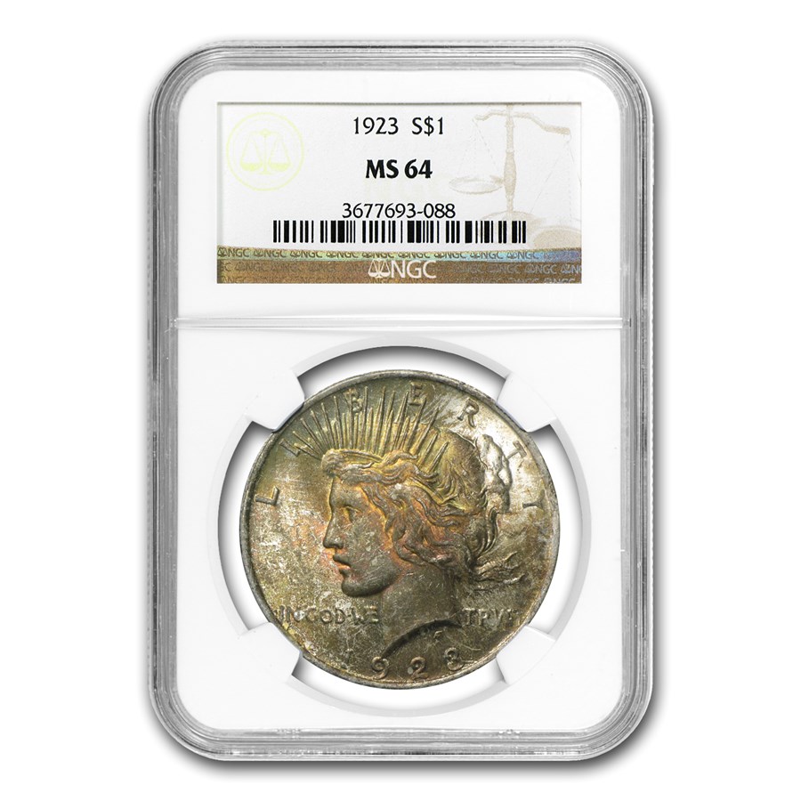 1923 Peace Dollar MS-64 NGC (Toned Obv/Rev)