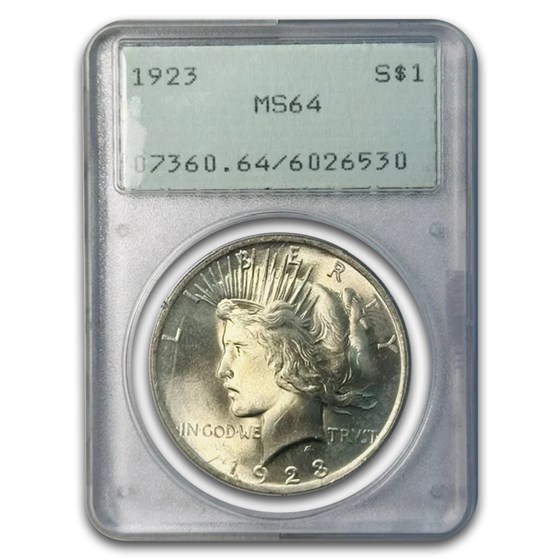 1923 Peace Dollar MS-64 PCGS (Old Rattler Holder)