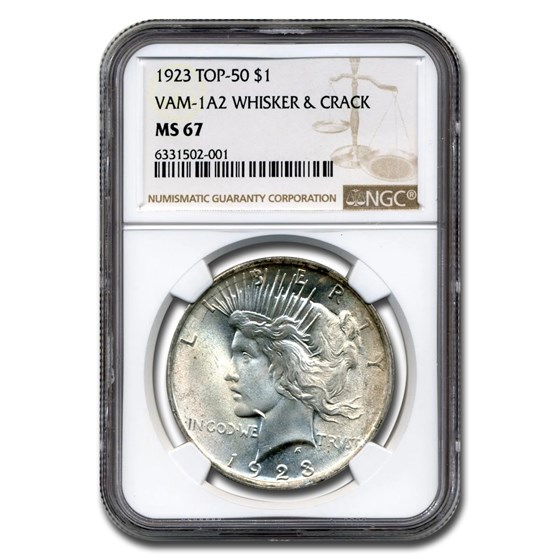 1923 Peace Dollar MS-67 NGC (VAM-1A2 Whisker & Crack)
