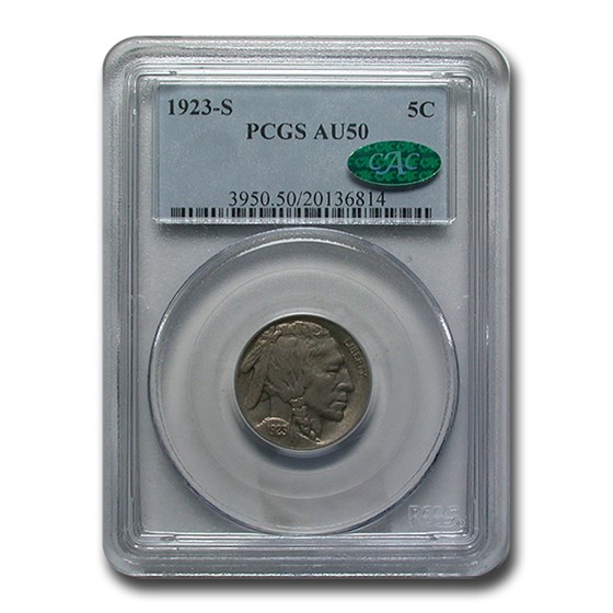 1923-S Buffalo Nickel AU-50 PCGS CAC 1923-S Buffalo Nickel AU-50 PCGS CAC