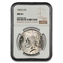 1923-S Peace Dollar MS-61 NGC
