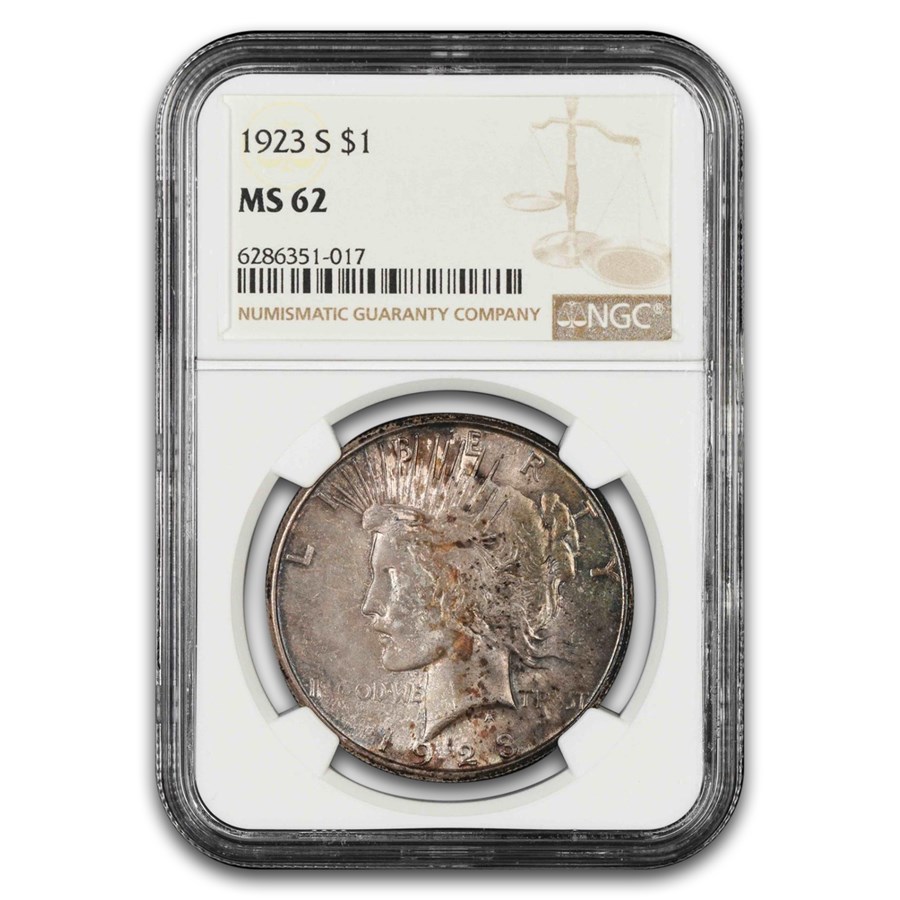 1923-S Peace Dollar MS-62 NGC (Toned)