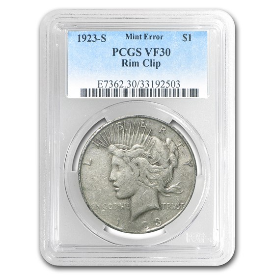1923-S Peace Dollar VF-30 PCGS (Rim Clip, Mint Error) 1923-S Peace Dollar VF-30 PCGS (Rim Clip, Mint Error)