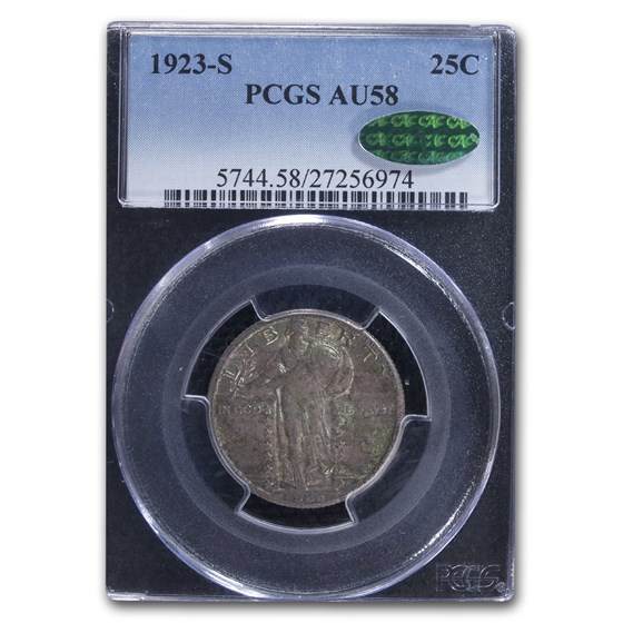 1923-S Standing Liberty Quarter AU-58 PCGS CAC 1923-S Standing Liberty Quarter AU-58 PCGS CAC