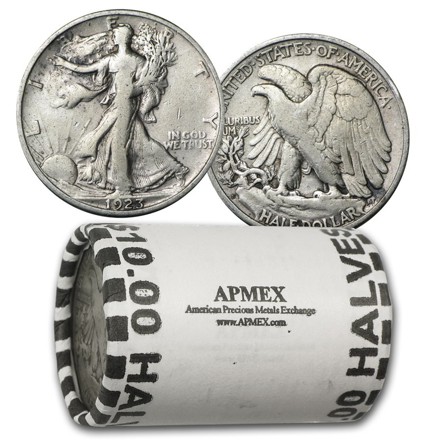 1923-S Walking Liberty Halves 20-Coin Roll Avg Circ