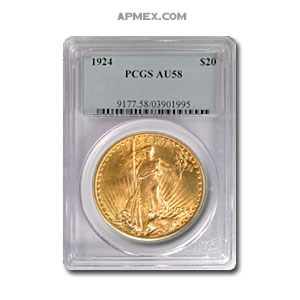 1924 $20 Saint-Gaudens Gold Double Eagle AU-58 PCGS 1924 $20 Saint-Gaudens Gold Double Eagle AU-58 PCGS