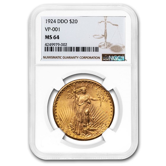 1924 $20 Saint-Gaudens Gold Double Eagle MS-64 NGC (DDO VP-001) 1924 $20 Saint-Gaudens Gold Double Eagle MS-64 NGC (DDO VP-001)