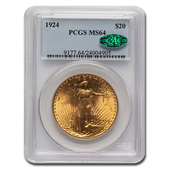 1924 $20 Saint-Gaudens Gold Double Eagle MS-64 PCGS CAC 1924 $20 Saint-Gaudens Gold Double Eagle MS-64 PCGS CAC