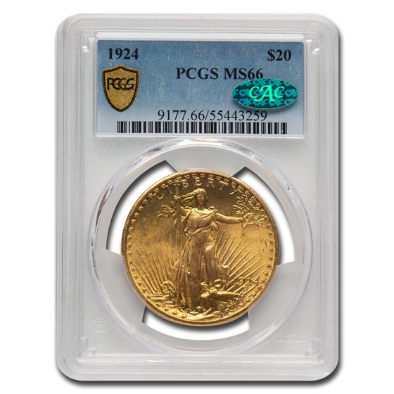 1924 $20 Saint-Gaudens Gold Double Eagle MS-66 PCGS CAC 1924 $20 Saint-Gaudens Gold Double Eagle MS-66 PCGS CAC