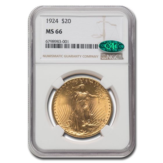 1924 $20 St. Gaudens Gold Double Eagle MS-66 NGC CAC 1924 $20 St. Gaudens Gold Double Eagle MS-66 NGC CAC