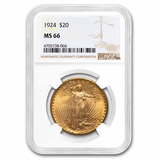 1924 $20 St Gaudens Gold Double Eagle MS-66 NGC 1924 $20 St Gaudens Gold Double Eagle MS-66 NGC